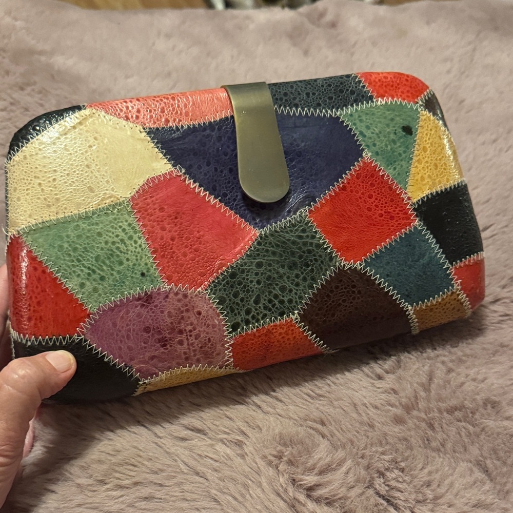 Colorful real frog skin Patchwork Women's Clutch